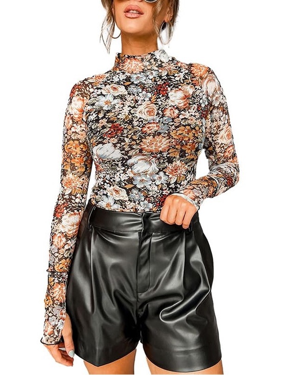 Soaked In Luxury Tops - Soaked in Luxury Floral Mock Neck Long-Sleeve Mesh Top